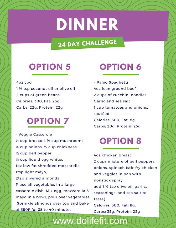Dinner Ideas - Do Life Fit With Elaina - 24 Day Challenge - A New Day A Better You